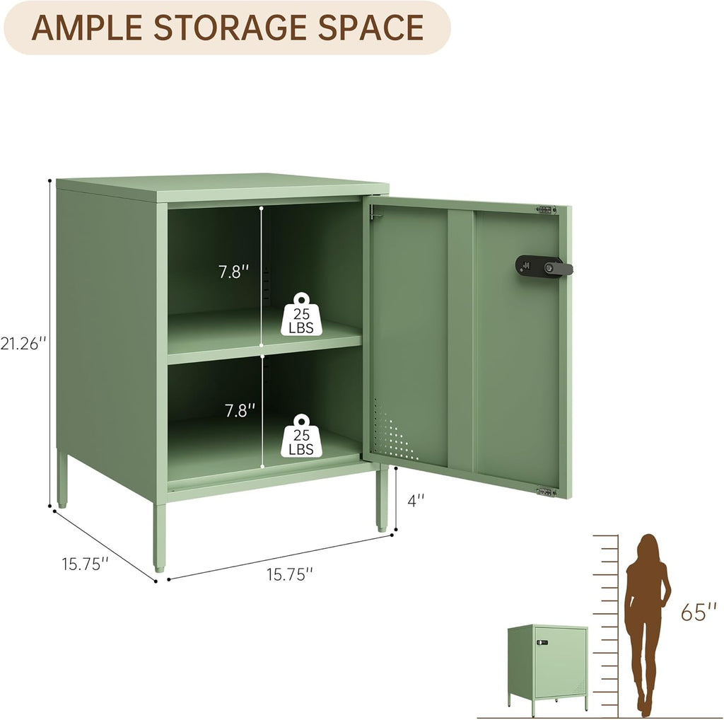 Steehoom Locker Nightstand Metal End Table Single Door Bedside Cabinet Lockable Storage Cabinet for Living Room, Bedroom, Dorm,Home, Office 21.26”H X 15.75”W X 15.75”D (1 Door, Green)