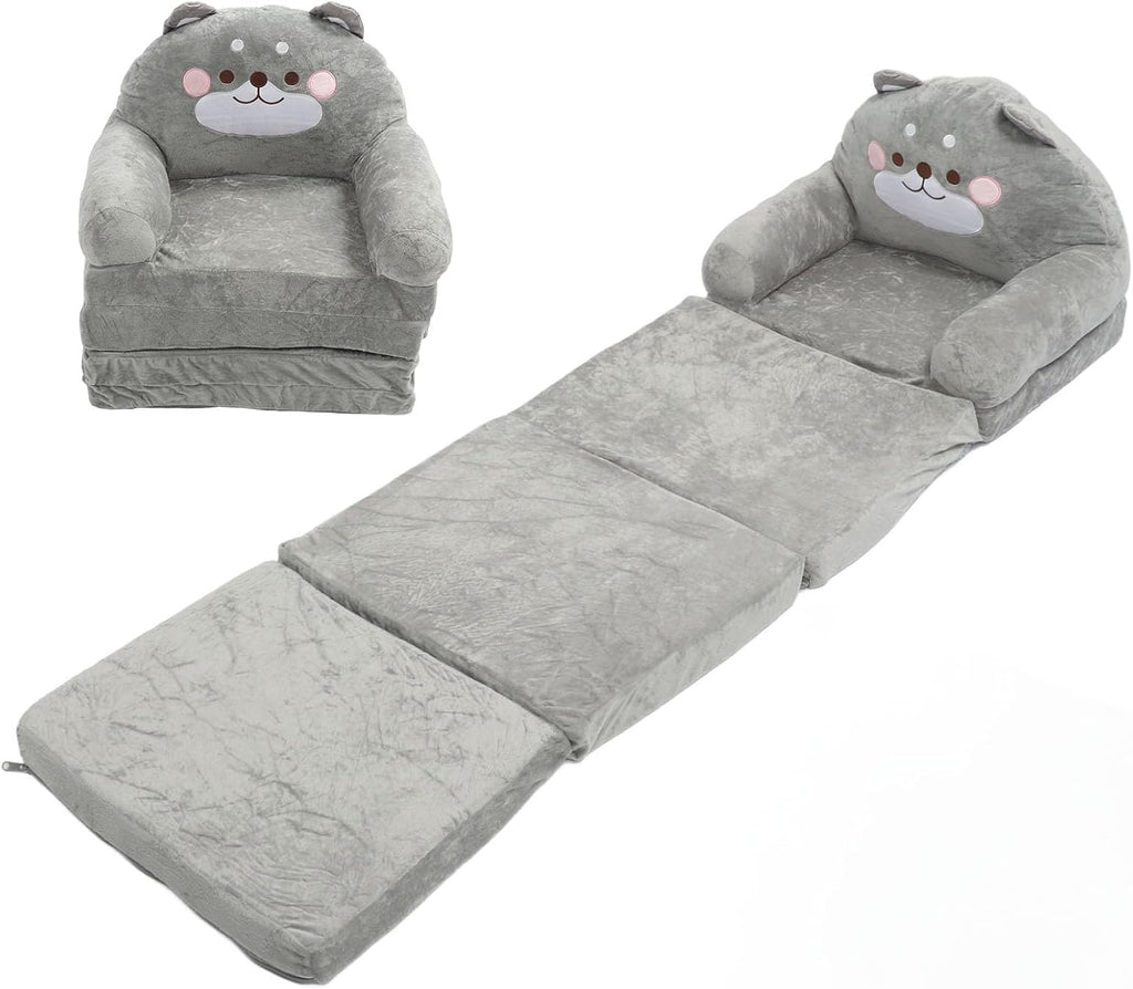 Cartoon Animal Kids Folding Sofa, Foldable Baby Sofa, Portable Toddler Folding Couch for Reading Watching TV Relaxing, Soft Fabric and Sponge Cushion, Indoor Outdoor Use (Folding in quarters)