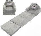 Cartoon Animal Kids Folding Sofa, Foldable Baby Sofa, Portable Toddler Folding Couch for Reading Watching TV Relaxing, Soft Fabric and Sponge Cushion, Indoor Outdoor Use (Folding in quarters)