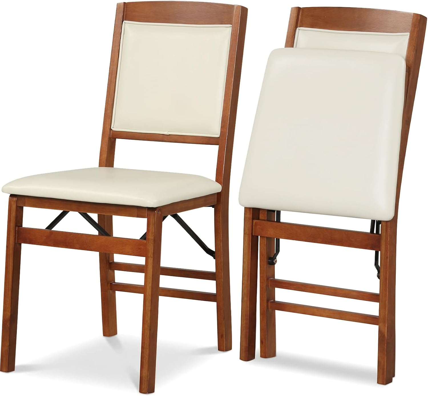 COSTWAY Folding Dining Chairs Set of 2, Wooden Kitchen Side Chairs w/Padded Seat, Solid Wood Frame, 400 LBS Load Bearing, No Assembly Needed, Vintage Foldable Chairs for Dining Living Room, Walnut