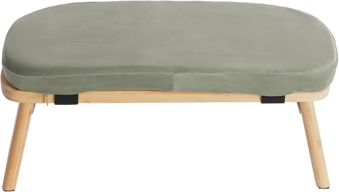 Meditation Stool, Foldable Bamboo Kneeling Bench with Velvet Cushion, Ergonomic Yoga Seat with 5° Forward Tilt, Portable Floor Chair for Seiza and Lotus, High Weight Capacity 397 Lbs, Wood Color
