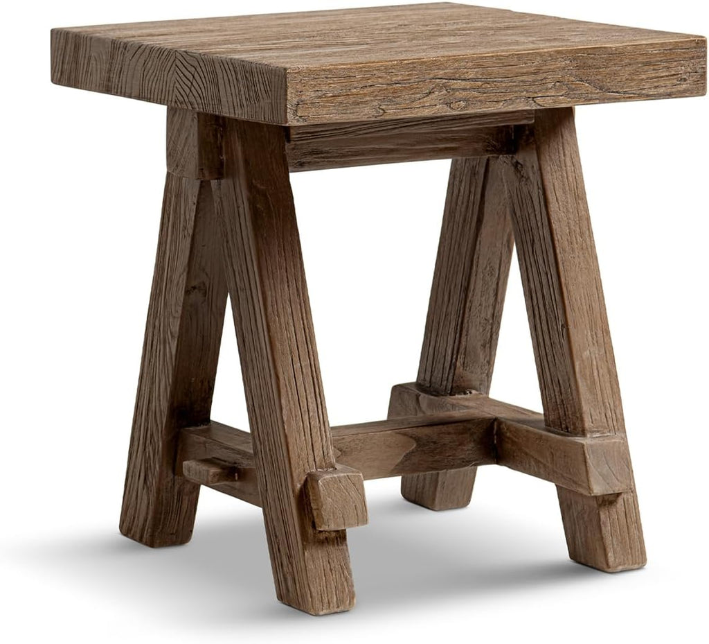 Jennifer Taylor Home Hawthorne 18” Square Reclaimed Elm Trestle Side Table, Heritage Medium-Dark Brown Reclaimed Elm
