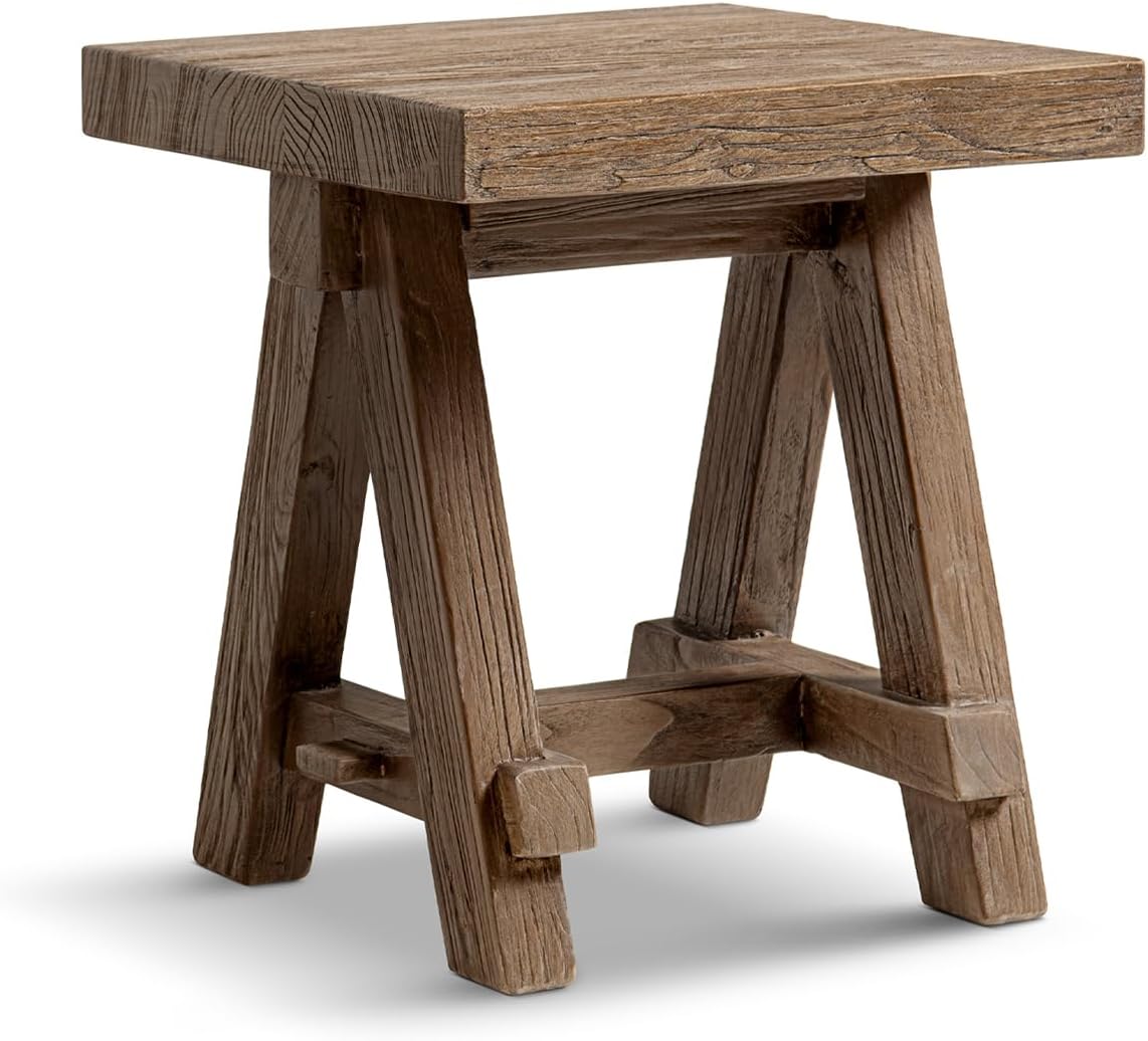 Jennifer Taylor Home Hawthorne 18” Square Reclaimed Elm Trestle Side Table, Heritage Medium-Dark Brown Reclaimed Elm