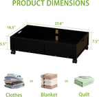 Bamboo Under Bed Storage Containers, Rolling Underbed Organizer with Wheels, Sturdy Under the Bed Shoe Storage Bins, Stackable Underbed Drawers for Bedroom Closet Clothing Toy 2 Packs (Black, Small)