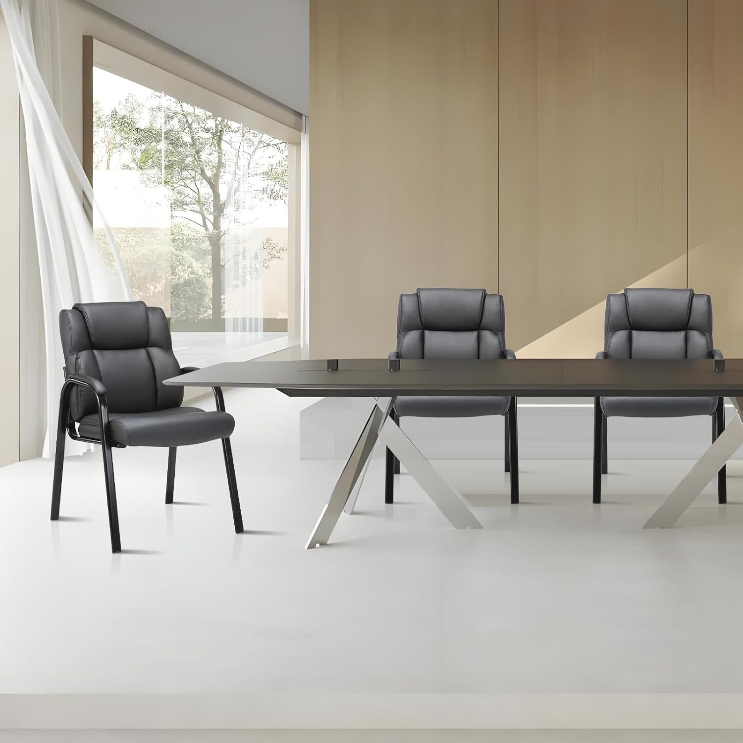 CLATINA Leather Reception Guest Chair, Office Stationary Armchair with Padded Armrests for Meeting Conference Waiting Room Lobby School, Black, 8 Pack
