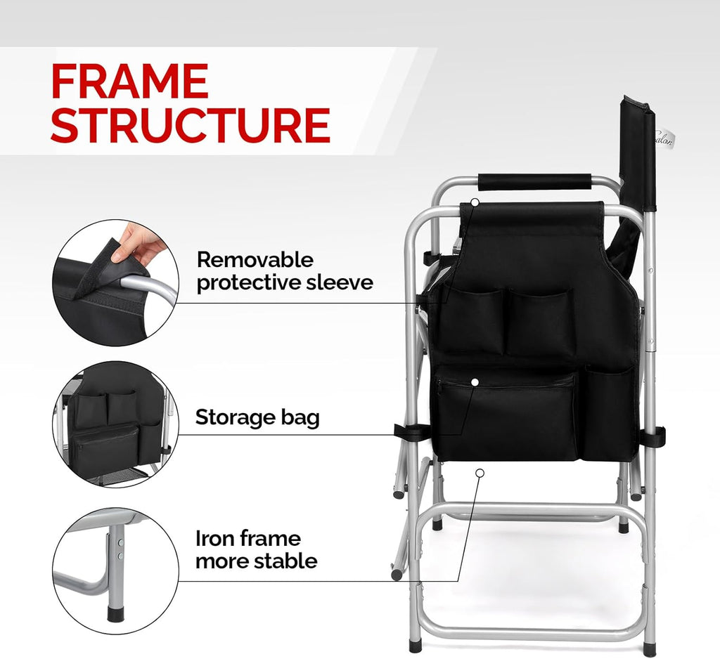 mefeir 26" Tall Folding Directors Chair with Side Table,Portable Makeup Artist Bar Height, Steel Frame 300 lbs Capacity, 19.2" D x 23.6" W x 40.5" H
