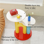 Round End Table with Double-Layer Tabletop, Cute HI-Shape Side Table, Colorful Bedside Table with Stable Base, Creative Coffee Table for Living Room