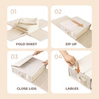 6Pack Linen Sheet Organizers and Storage - King/Queen Size Sheet Storage Organizer with Window, Foldable & Dustproof Sheet Organizer for Linen Closet for Summer Blankets & Sheet Sets,Off-white
