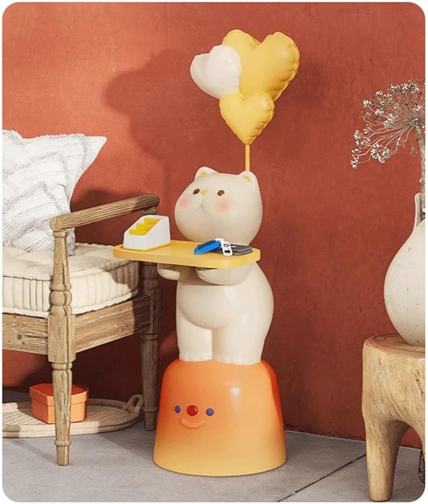 Adorable Cartoon Side Table with Tray, Creative Resin Side Table with Balloons Decor and Base for Living Room, Bedroom, Requires Assembly