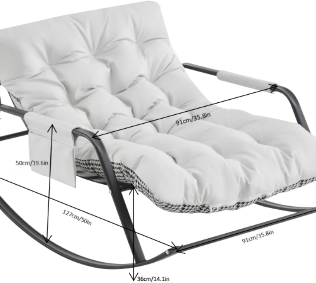 Rocking Chair with Extra-Wide Technical Leather Upholstered Gliding Boucle Reclining, Modern Accent for Living Room Nursery Bedroom -White