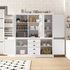 Pantry Storage Cabinet with Adjustable Shelves, Freestanding Tall Cupboard with Drawers and Door Shelves for Kitchen, Dining Room,Living Room (White)