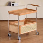 End Table Storage Trolley - 2-Layer Moveable Coffee Bedside Table with Casters for Living Room and Kitchen