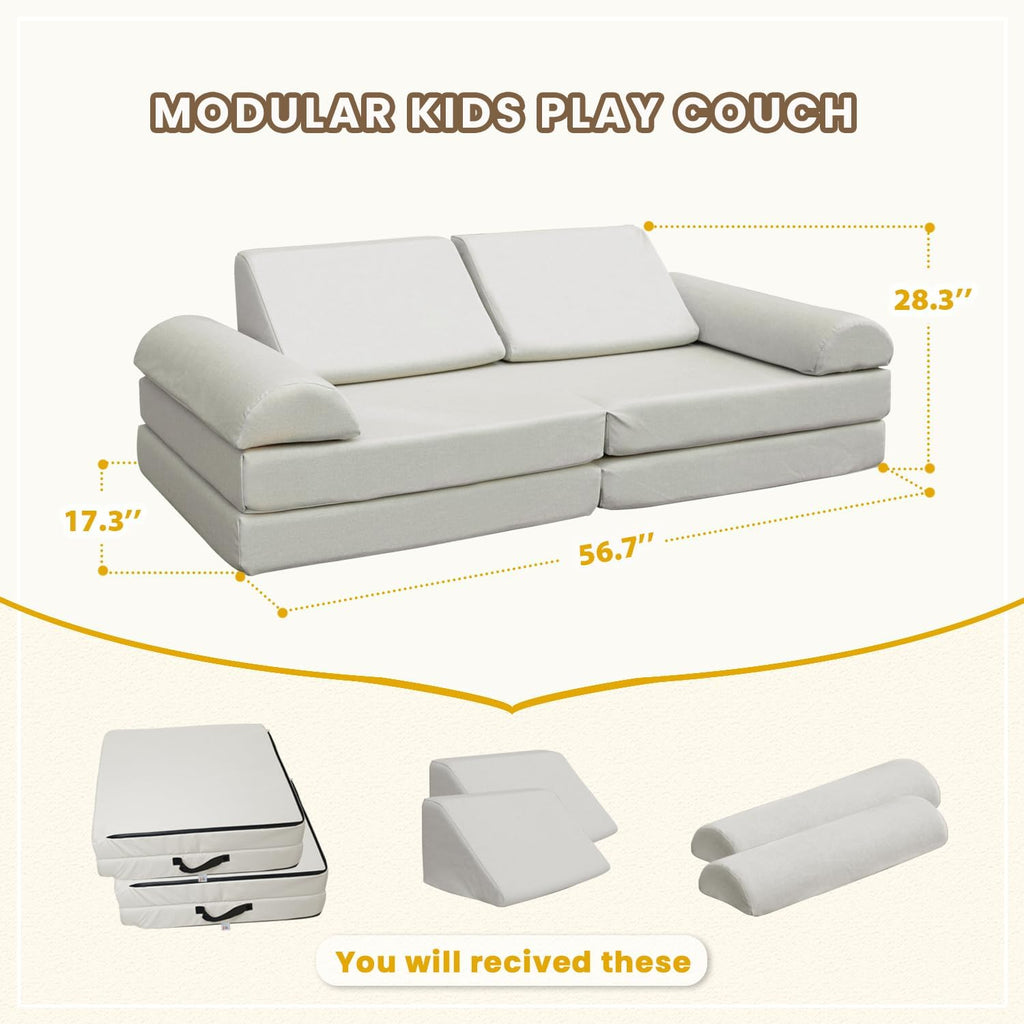 jela Kids Couch, Waterproof Kids Modular Sofa for Outdoor & Indoor, UV Resistant Child Sectional Sofa, Foam Play Couch Playhouse Play Set for Children Adults(Sand Beige)