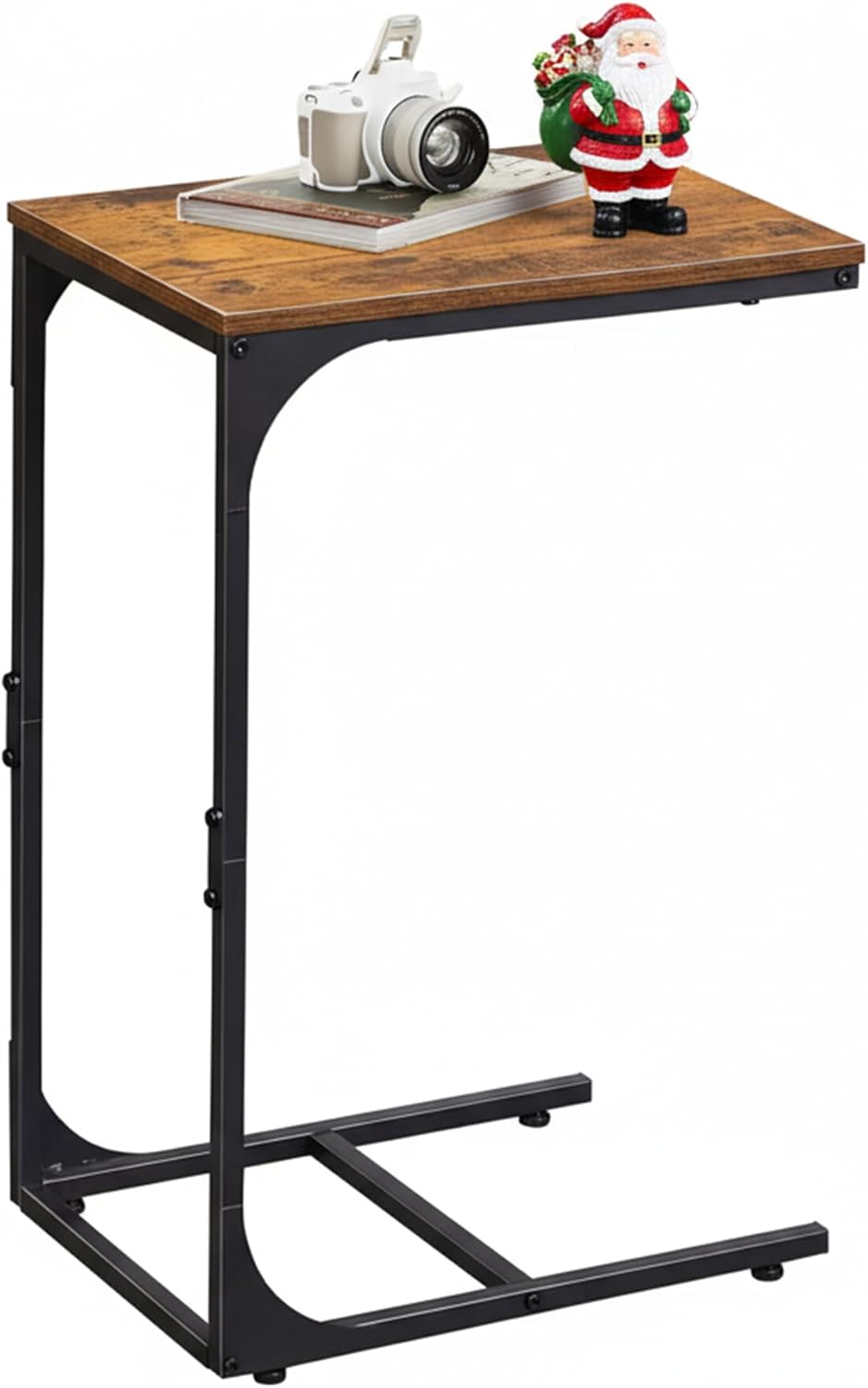 WLIVE C Shaped End Table, Small Couch Side Tables with Metal Frame that Slide Under, Sofa Table TV Tray for Living Room, Bedroom, Rustic Brown