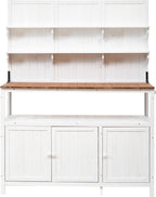SOFTSEA Outdoor Potting Bench with Hutch, 50.2" Fir Wood Garden Workstation with 2 Shelves & 2 Cabinets, Outdoor Planting Table with Large Countertop & 3 Side Hooks, White