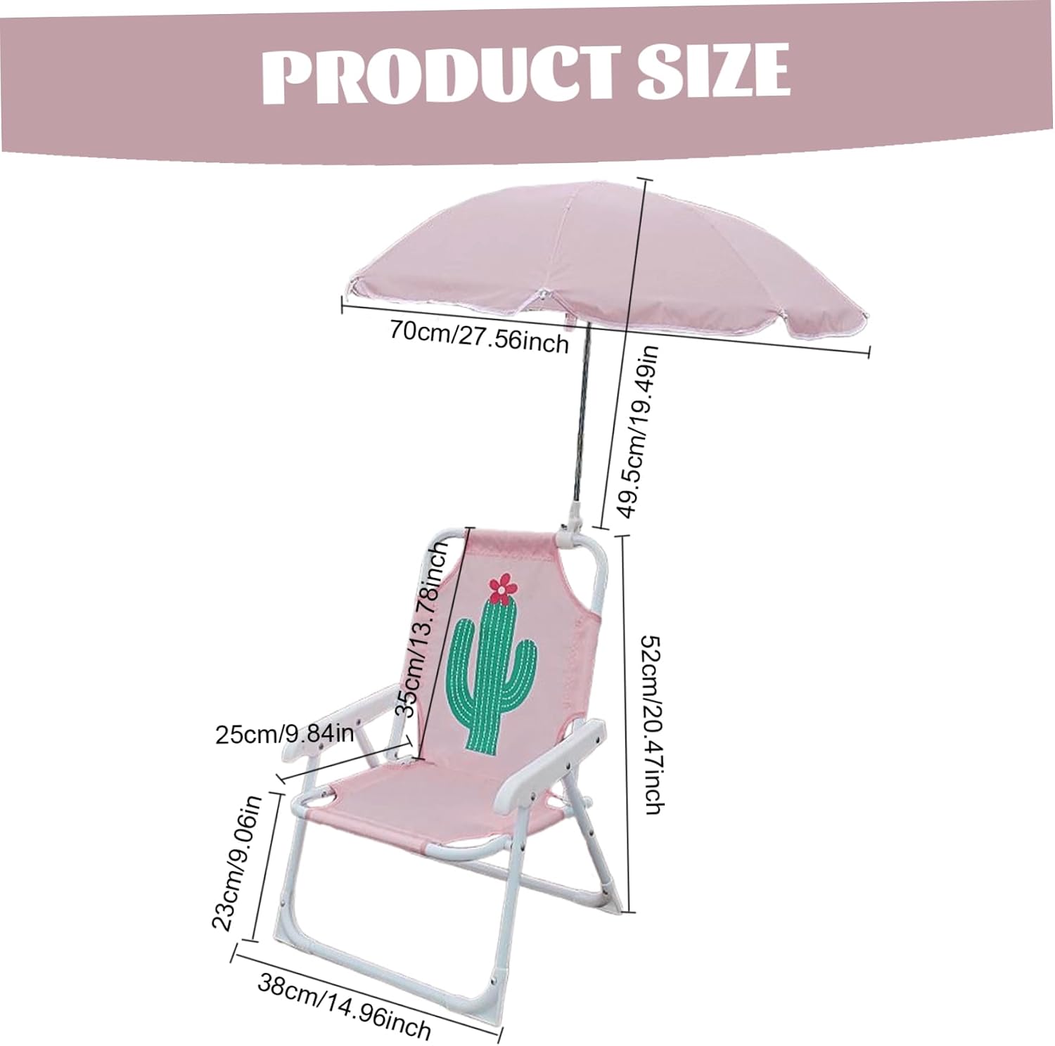 Kids Beach Chair with Umbrella, Foldable & Detachable Portable Oxford Cloth Cute Kids Beach Chair with Canopy for Outdoor Summer, Cactus &1