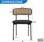 Rattan Dining Chairs Set of 2, Velvet Mid-Century Modern Upholstered Dining Chairs with Woven Cane Backrest, Black Kitchen Dining Room Chairs