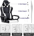 Ergonomic High Back Gaming Chair & Office Chair, PU Leather & Adjustable & Easy Assembly & BIFMA Certified, for Home/Office (Gray) (White)
