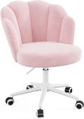 Homkdom Office Vanity Chair with Wheels, Comfy Desk Chair with Back, Armless Home Office Desk Chair Hight Adjustable & 360° Swivel, Makeup Task Chair for Bedroom, Study Room, Blush Pink