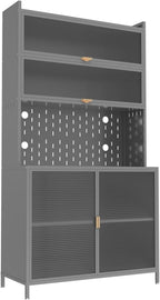 73" Pantry Cabinet Kitchen Hutch Cabinet with Doors & Adjustable Shelves, Stylish Metal Sideboard Cupboard Storage Cabinet, Anti-Tip Design Hutch for Kitchen Dining Room(Grey)