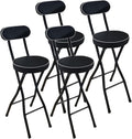 THAMBA Portable Folding Stool with Backrest, PU Foldable Stool Bar Stool Collapsible Stool for Dorm Kitchen Garden, 300 lbs Capacity (Color : Black-4Pack, Size : 29")