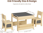 OOOK Kids Table and Chairs Ages 3-7, 4 in 1 Toddler Desk and Chair Set with Whiteboard, Blackboard, Storage Drawer and Book Rack. Toddler Activity Table for Kids Room, Nursery and Playroom