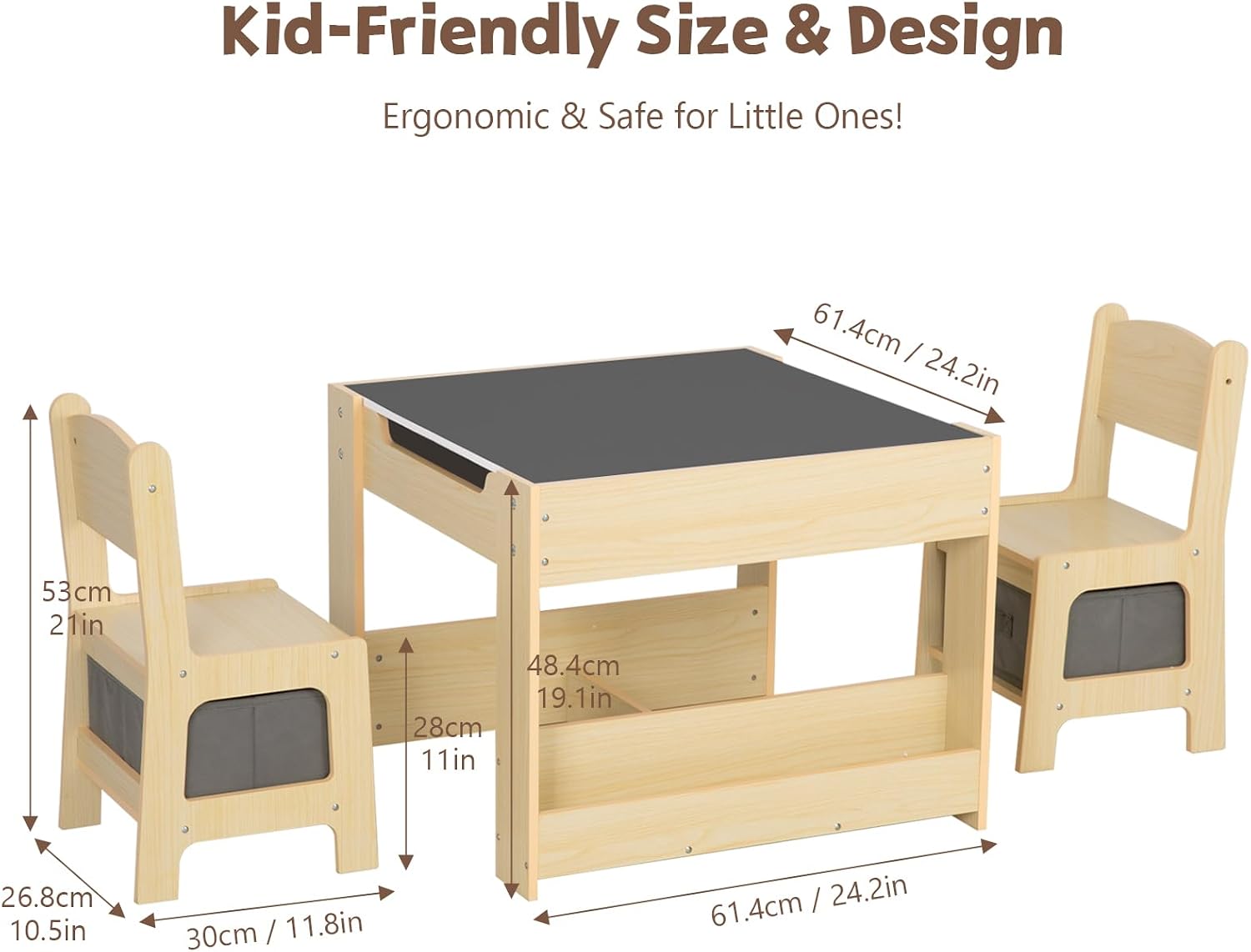 OOOK Kids Table and Chairs Ages 3-7, 4 in 1 Toddler Desk and Chair Set with Whiteboard, Blackboard, Storage Drawer and Book Rack. Toddler Activity Table for Kids Room, Nursery and Playroom