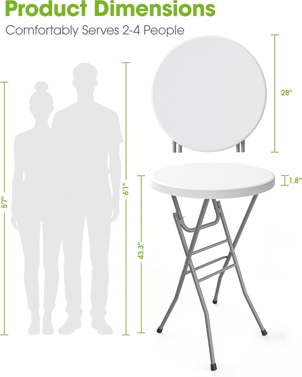 Pureegg Round Cocktail Table - High Top Bar Table (28" Diameter x 43.3" Height) with X-Shaped Support Frame, Foldable & Portable for Parties, Weddings, Events & Home Use, White - 1PCS