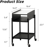 Bedside Table with Wheels Rolling Nightstand 3-Tier Sofa Side Table Modern End Table for Small Space Bedroom Office Living Room Marble Top and Open Shelf Easy Assembly (Black)