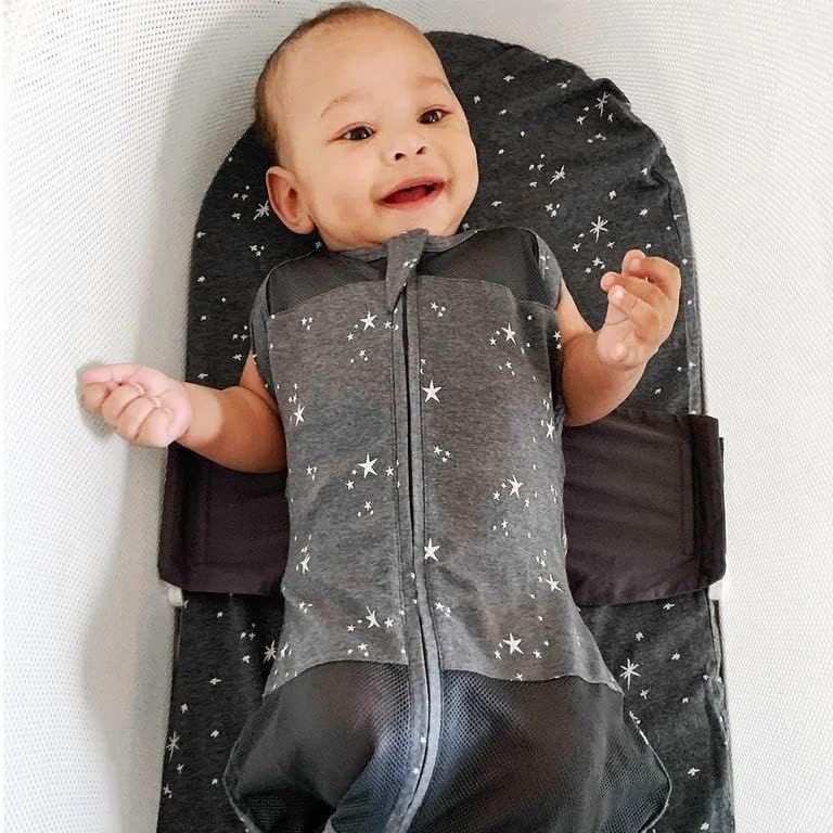 Happiest Baby SNOO Sleep Sack - 100% Organic Cotton Baby Swaddle Blanket - Doctor Designed Promotes Healthy Hip Development (Graphite Stars, Small)