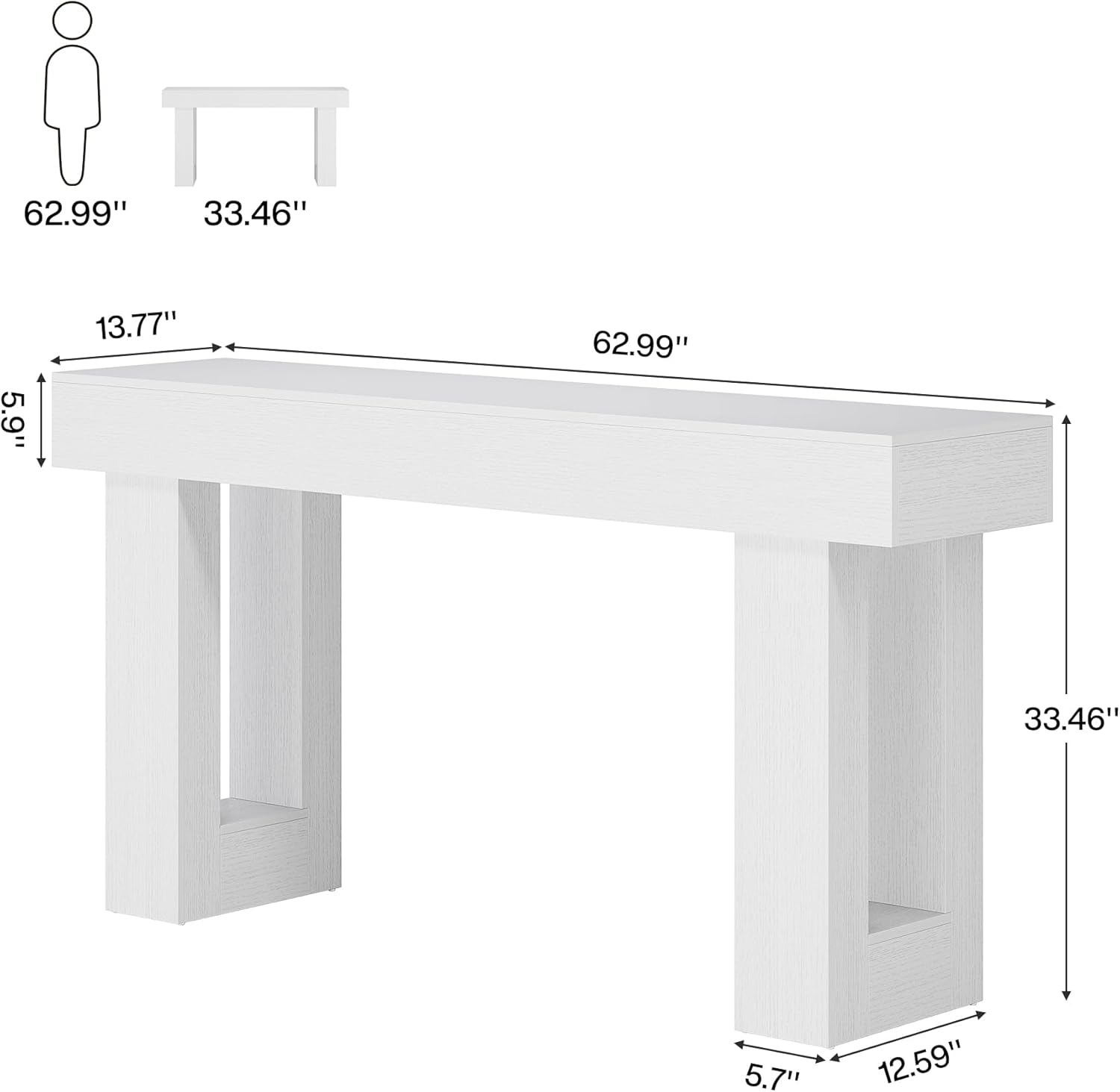 Tribesigns 63-Inch Long Console Table, Farmhouse Wooden Sofa Table Behind The Couch, Narrow Entryway Table for Entrance, Hallway, Living Room (White)