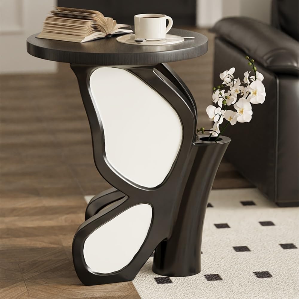 Butterflies Accent Side Table Vintage Round Tray Top End Table Artistic Sculpture Coffee Table for Living Room Entryway Balcony Lightweight