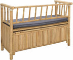 Natural Bamboo Garden Storage Bench 110x47x80 cm, Outdoor Patio Seat with Hidden Storage Compartment, Post Leg Design for Modern or Rustic Decor, Easy Assembly Required