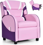 Costzon Kids Recliner, Gaming Recliner Chair w/Footrest, Headrest, Lumbar Support & Side Pockets, Ergonomic Leather Lounge Chair for Living & Gaming Room, Adjustable Recliner Sofa for Boys Girls, Pink
