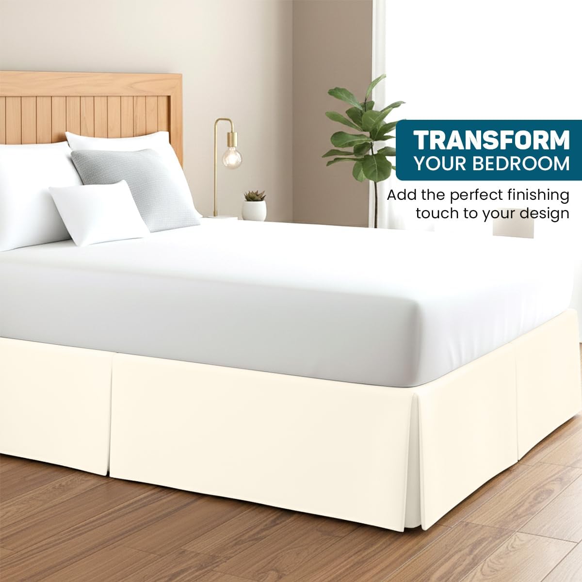 19 Inch Bed Skirt Dust Ruffle Queen Size - Single Fabric Construction Box Pleated, 600 Thread Count Luxury Bed Skirt Ivory Solid