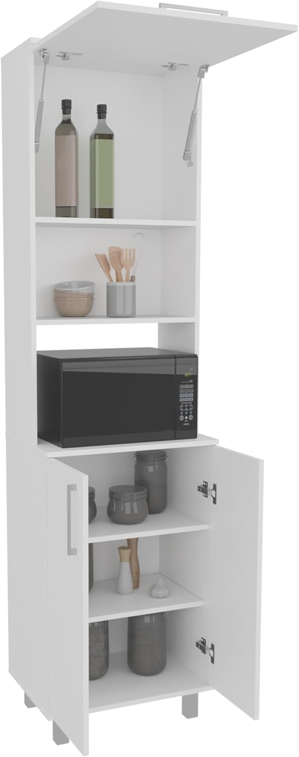 21.7" D*15.4" W*80.3" H Freestanding Storage Cabinet with 4 Shelves, Top Single Door & Lower Double Door, Rectangular Kitchen Pantry, Modern Minimalist, for Living Room, Dining Room, White