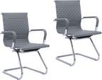 VESCASA Set of 2 Office Guest Chairs with Padded Arms, Stationary PU Leather Reception Chairs No Wheels, Sled Base Side Chair for Small Meeting Room or Home Office (Gray)