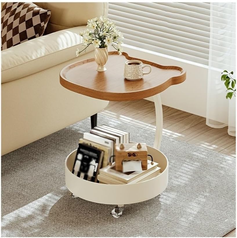 Movable Sofa Side Table Cute Minimalist Small Trolley Living Room Corner Wheeled Shelf Nightstand Small Side Table