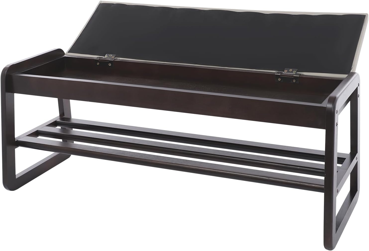 Shoe Rack Bench with Cushion, 2-Tier Storage Bench for Entryway, Wooden Shoe Organizer Bench with Hidden Storage & Comfortable Seat for Living Room, Bedroom, Hallway (Walnut Color+ Beige)
