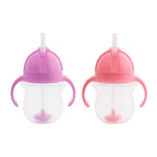 Munchkin® SnackTM Catcher Toddler Snack Cups, 2 Pack, Pink/Purple and Any AngleTM Weighted Straw Trainer Cup with Click LockTM Lid, 7 Ounce, 2 Pack, Pink/Purple