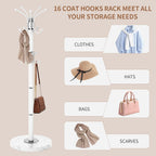 Coat Rack Stand 360°Rotary Coat Rack Freestanding with 16 Hooks | Modern Metal Coat Rack with Natural Marble Base,Coat Hanger Stand, White Coat Hall Clothes Tree for Hallway,Entryway,Office