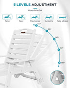 Ciokea Lounge Chair Outdoor Set of 4, Oversized Chaise Lounge Chair with 5 Positions, HDPE, Patio Lounge Chairs with Wheels & Cup Holder for Lawn, Pool, Deck, Poolside, White