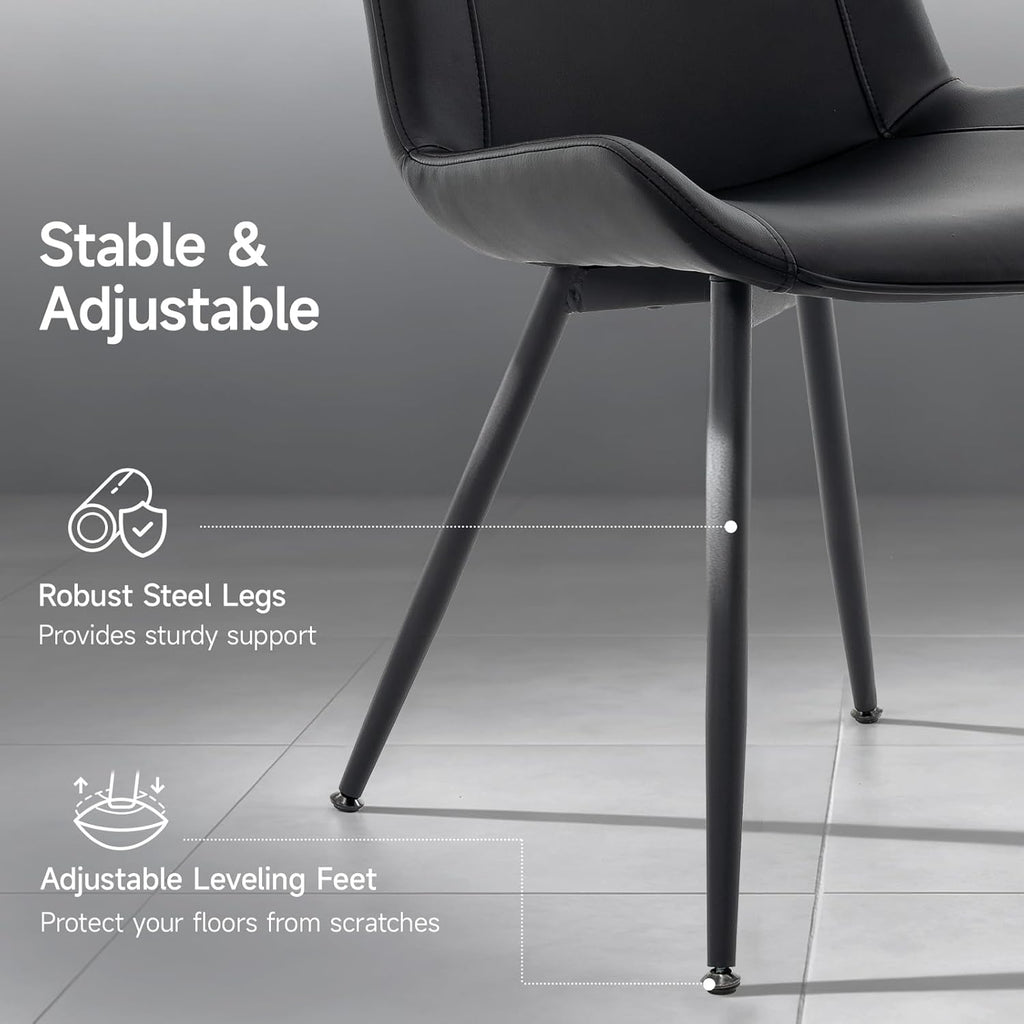 Dining Chairs Set of 2, PU Leather Armless with Metal Legs Black | Fits Dining Rooms, Kitchens, Waiting room, Living rooms, Offices & Cafes, Easy to Clean Easy to assemble Adjustable Foot Pads