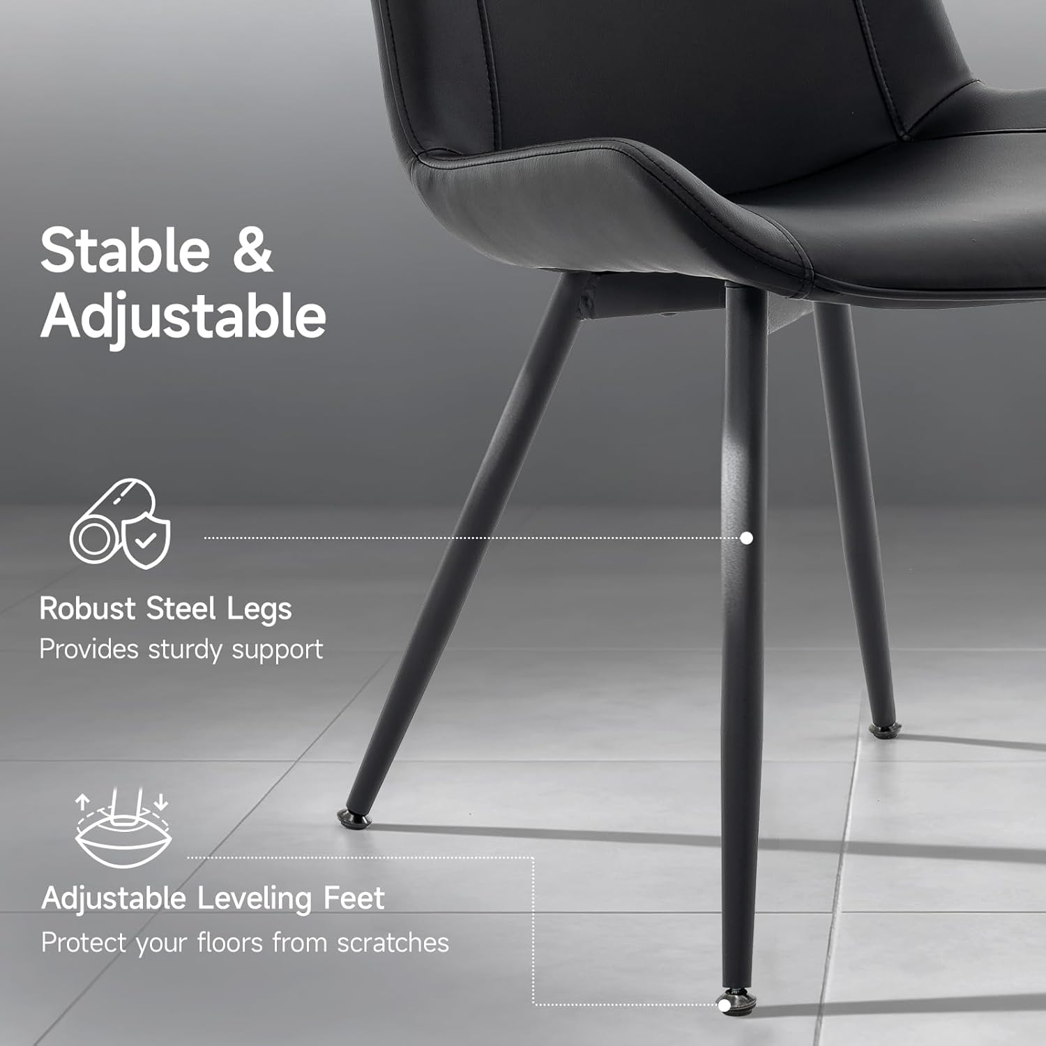 Dining Chairs Set of 2, PU Leather Armless with Metal Legs Black | Fits Dining Rooms, Kitchens, Waiting room, Living rooms, Offices & Cafes, Easy to Clean Easy to assemble Adjustable Foot Pads
