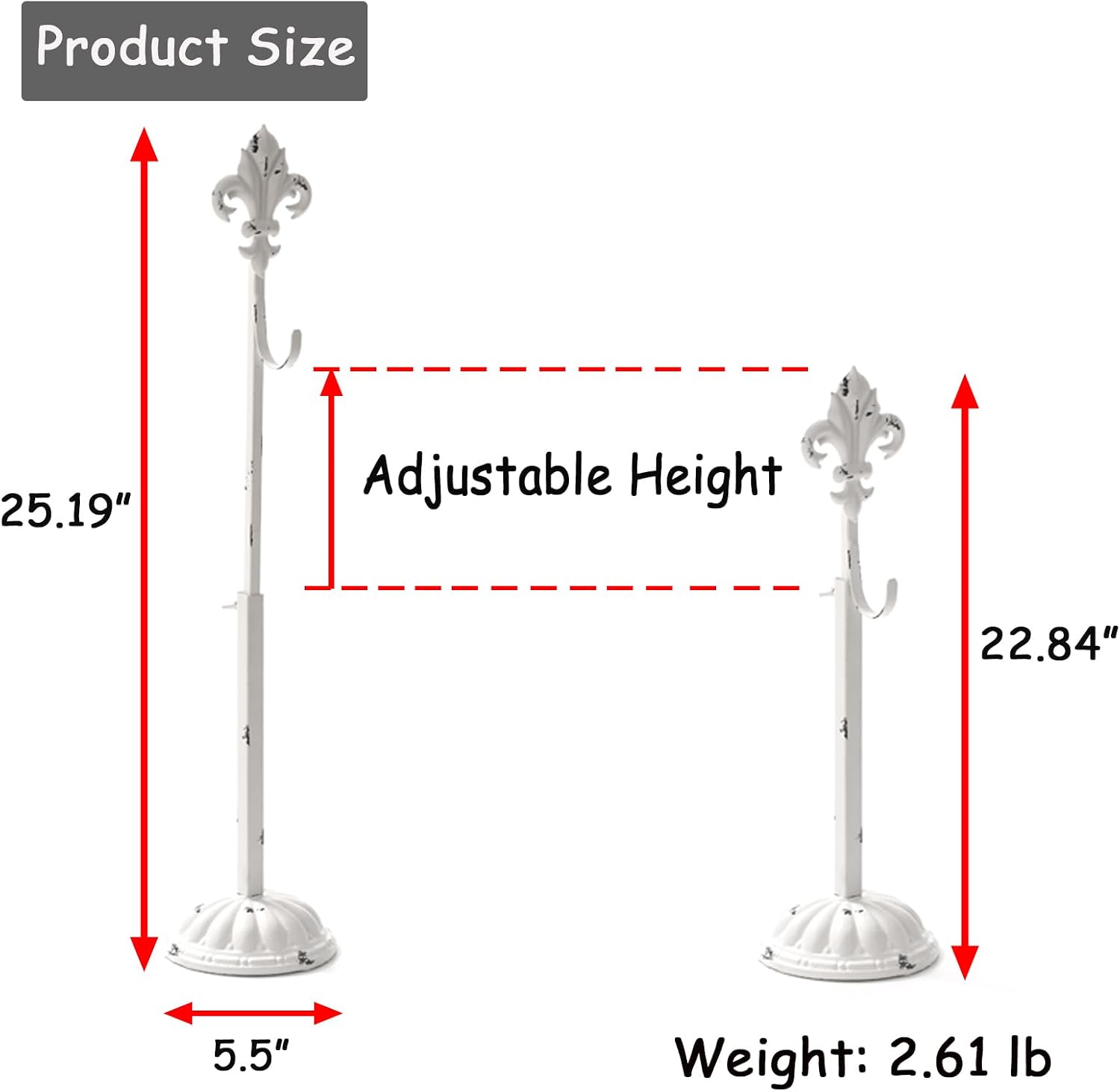 Wreath Stands for Display, Adjustable Wreath Holder Stand, Cast Iron White Retro Wreath Hanger 18" to 26" with Heavy Base, Fleur-De-Lis Tall Floor and Tabletop Christmas Wreath Stands