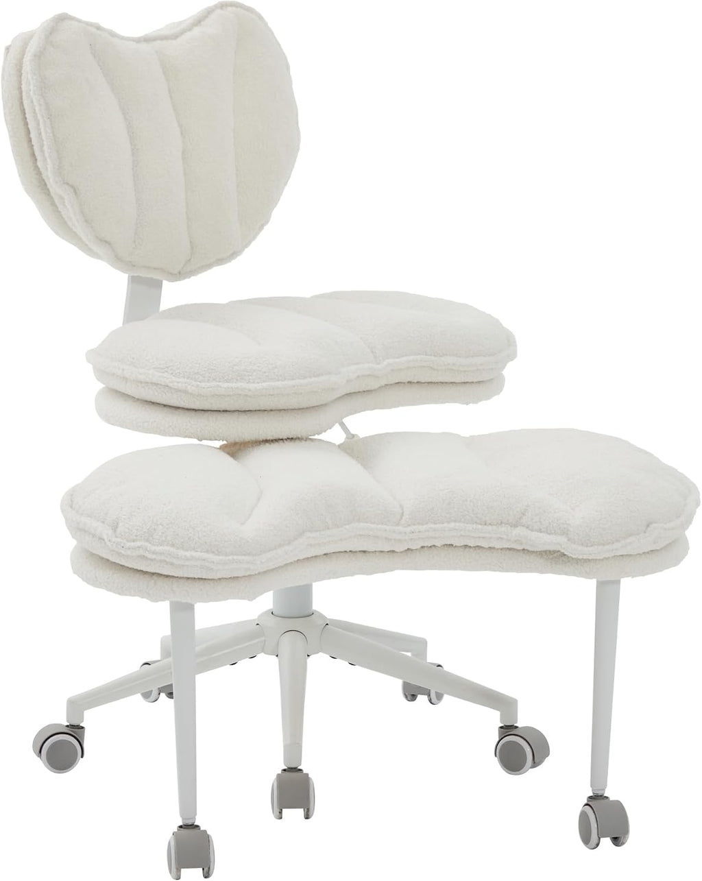 Meditation Chair Plus, Teddy Fleece Double-Layer Padding Cross Legged Rolling Chair for ADHD, Criss Cross Desk Chair with Lumbar Support, Adjustable Stool, Flexible for Fidgety Sitters, Ivory