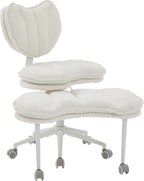 Meditation Chair Plus, Teddy Fleece Double-Layer Padding Cross Legged Rolling Chair for ADHD, Criss Cross Desk Chair with Lumbar Support, Adjustable Stool, Flexible for Fidgety Sitters, Ivory