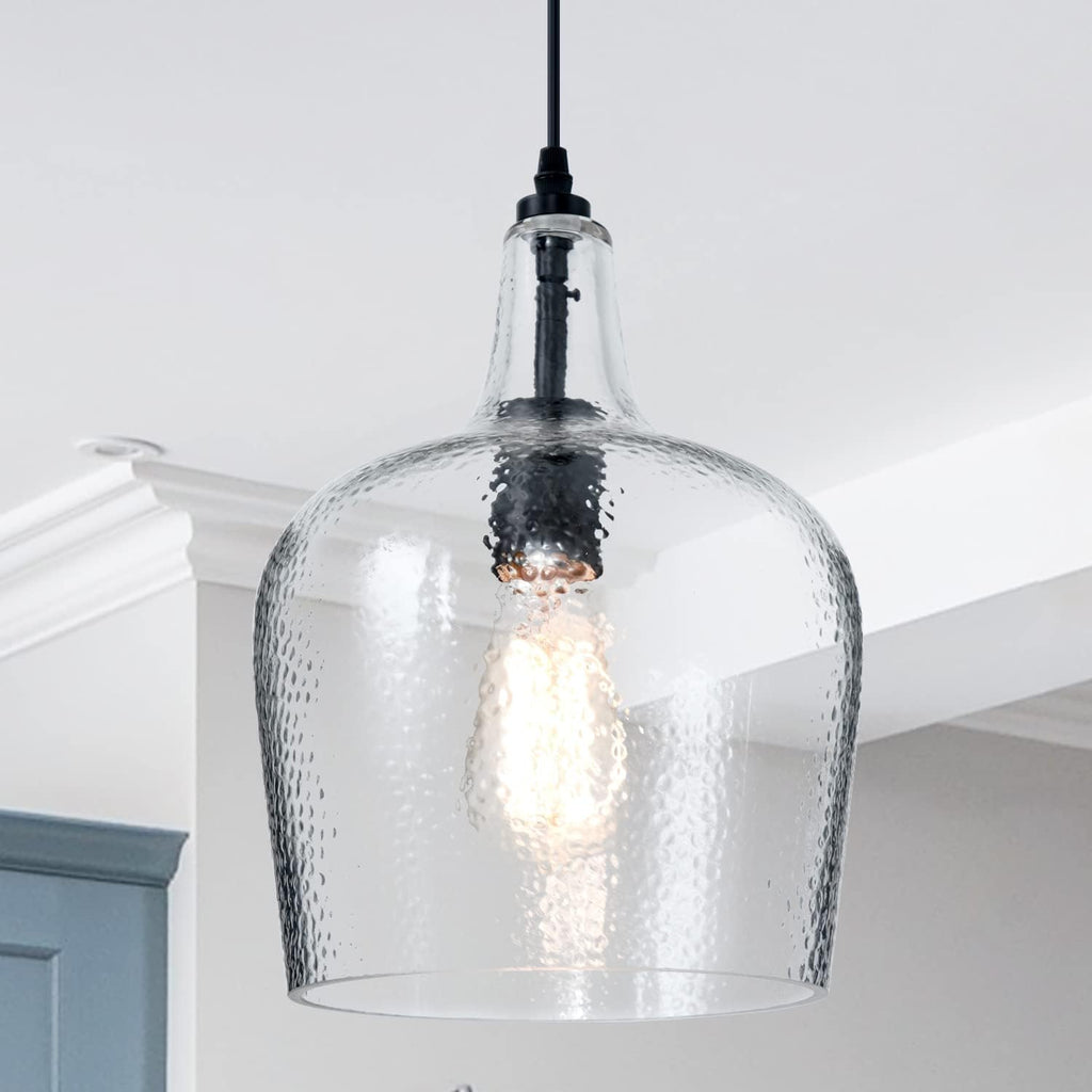 Glass Pendant Light Modern Black 1 Light Single Dome Pendant Lighting Fixtures for Kitchen Island Dining Room Hallway, Wide 10 Inch, E26, UL Listed