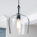 Glass Pendant Light Modern Black 1 Light Single Dome Pendant Lighting Fixtures for Kitchen Island Dining Room Hallway, Wide 10 Inch, E26, UL Listed