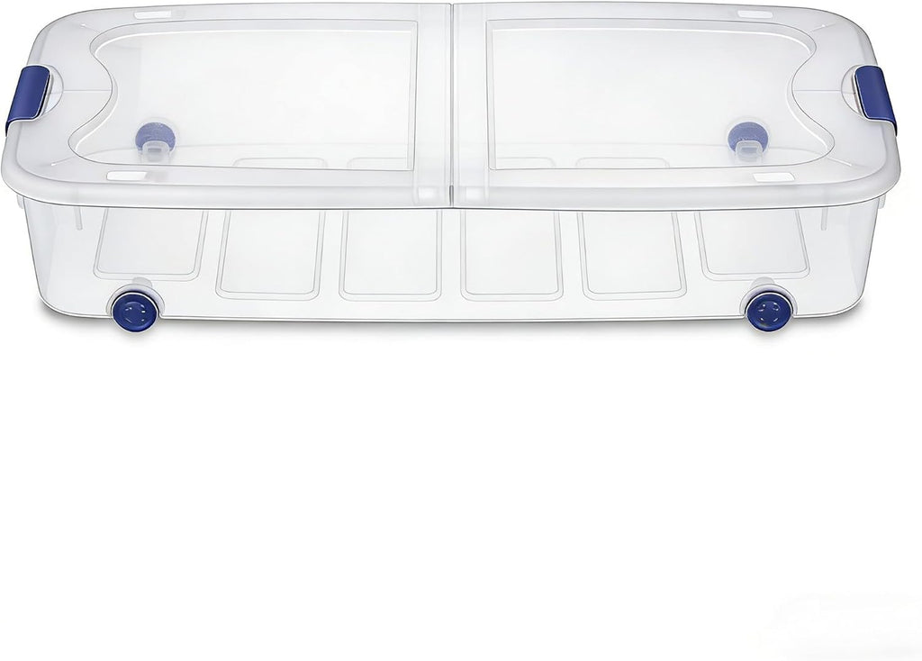 66 Quart Wheeled Latch Box, Wheeled Underbed Storage Bins with Lids, Clear Plastic Organization Containers, Storage Box for Bedroom, Closet, Garage and Everyday Home Storage